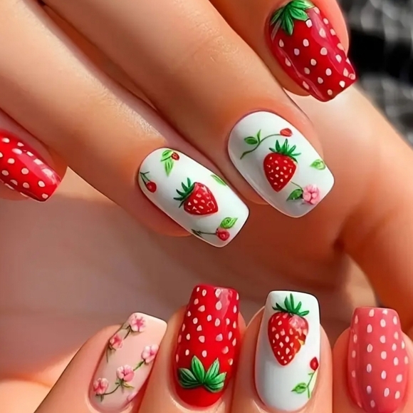 Strawberry Pattern Press-On Nail Set - Picture 10 of 10